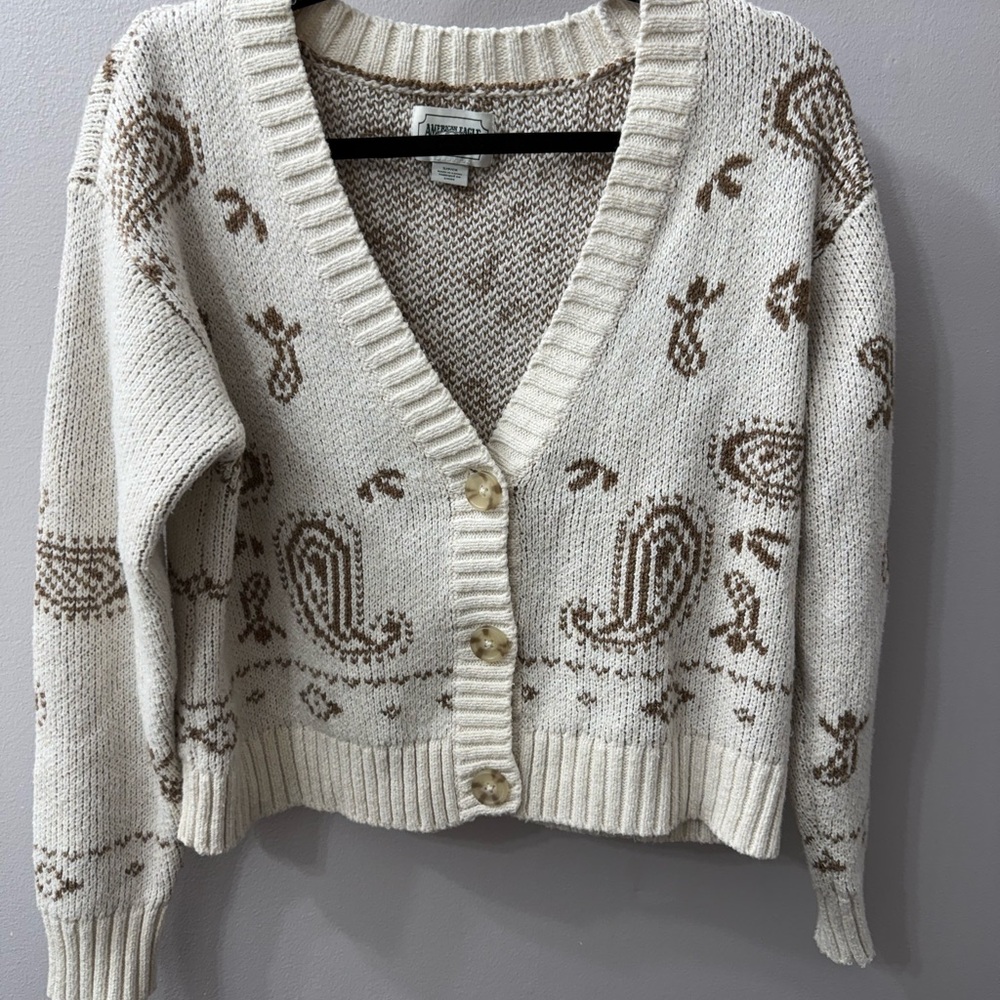 American Eagle Outfitters Paisley Crop Cardigan Sweater